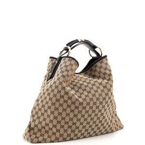 GUCCI Beige/Brown GG Canvas and Leather Large Horsebit Hobo
